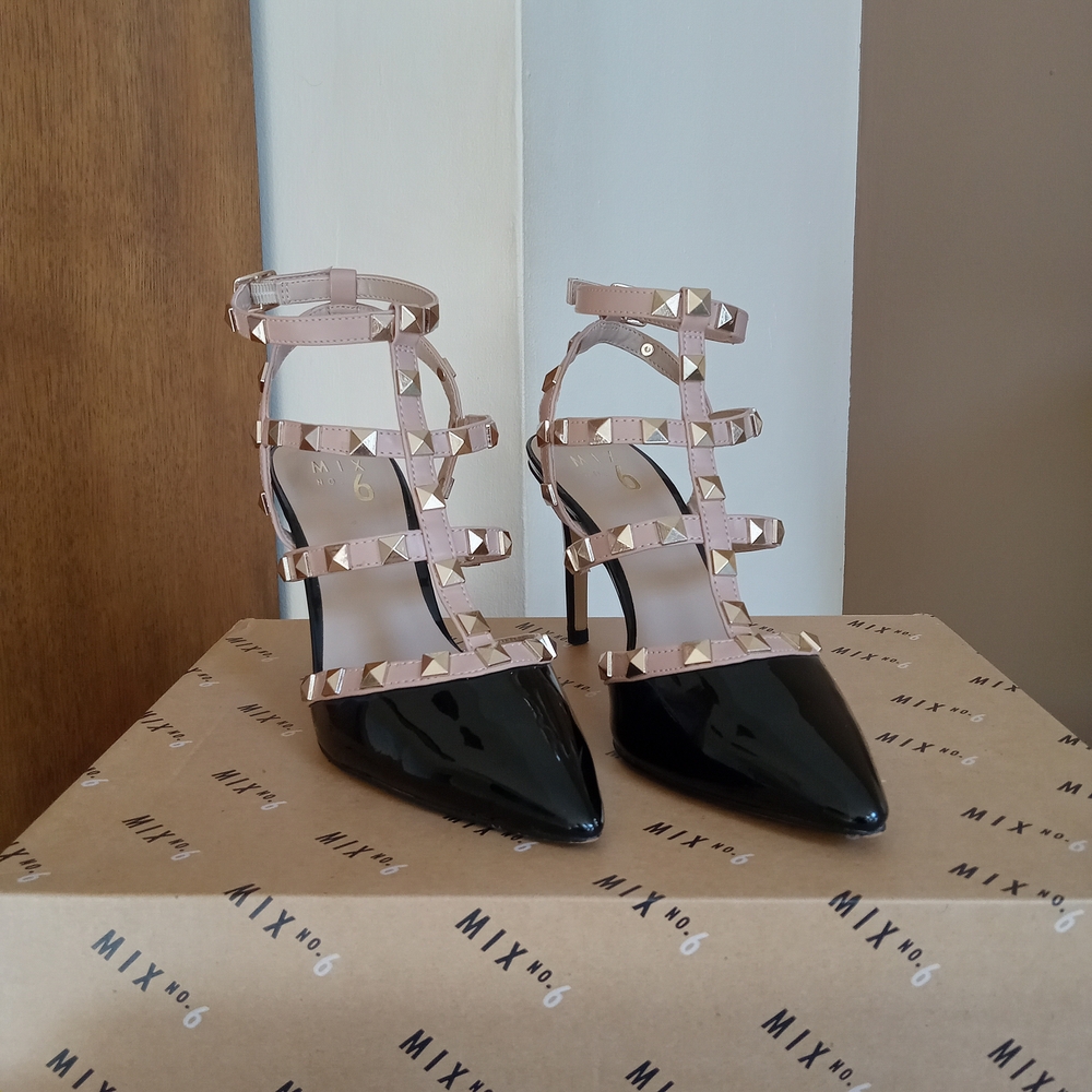 Mix No. 6 Black and Cream Studded Heels